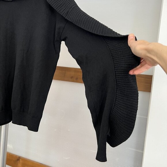 ANTHROPOLOGIE NAADAM Merino Wool Cashmere Black Ruffle Crewneck Sweater Sz L - Picture 13 of 15